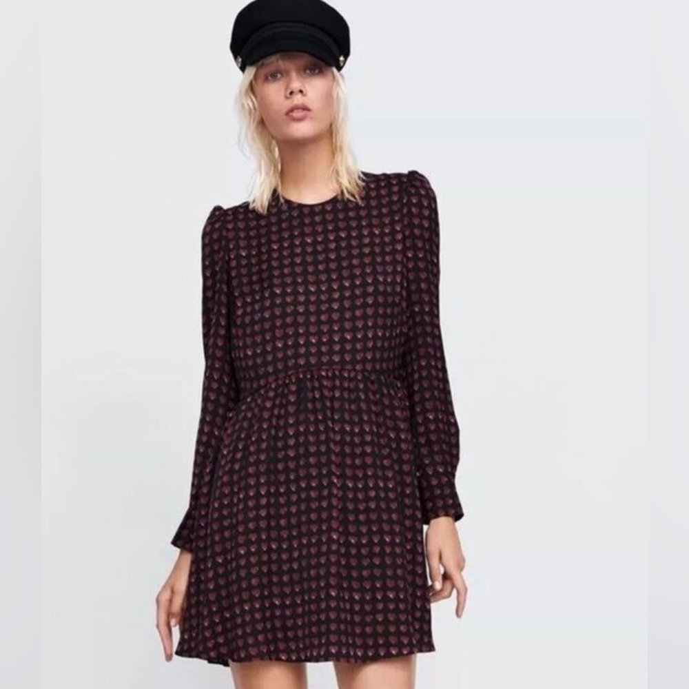 Zara Black and Red Heart Patterned Dress with Hidden Shorts (Romper)